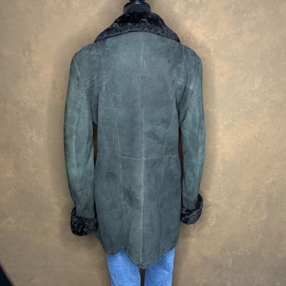 Vintage Italian Shearling Coat Jet Black Suede w/ Plush Fur Collar Mimmo Motta - Picture 5 of 15